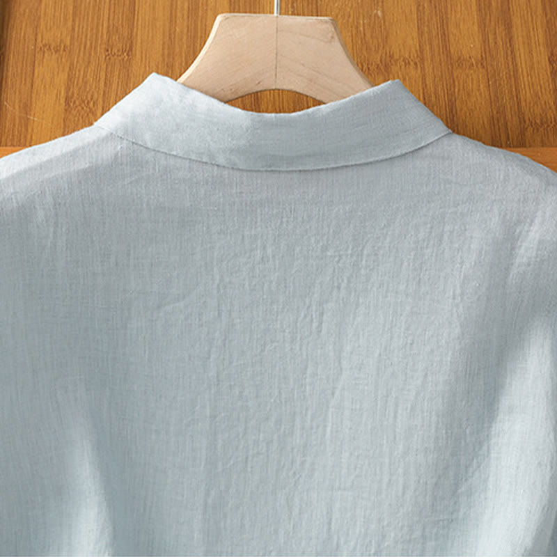 Buddha Stones Summer Plain Color Button Short Sleeve Women's Cotton Shirt - image 6