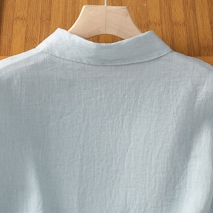 Buddha Stones Summer Plain Color Button Short Sleeve Women's Cotton Shirt - image 6