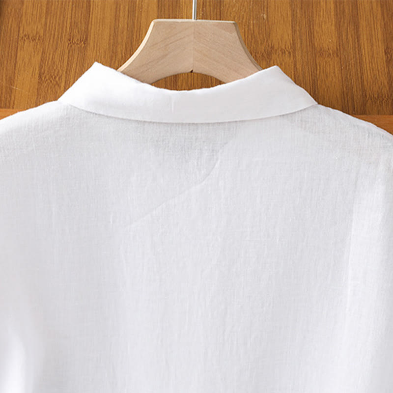 Buddha Stones Summer Plain Color Button Short Sleeve Women's Cotton Shirt - image 12