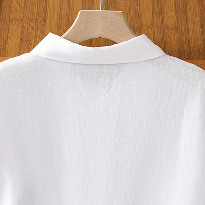 Buddha Stones Summer Plain Color Button Short Sleeve Women's Cotton Shirt - image 12