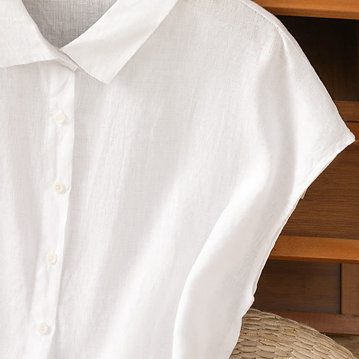 Buddha Stones Summer Plain Color Button Short Sleeve Women's Cotton Shirt - image 13