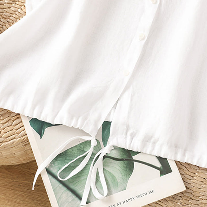 Buddha Stones Summer Plain Color Button Short Sleeve Women's Cotton Shirt - image 14