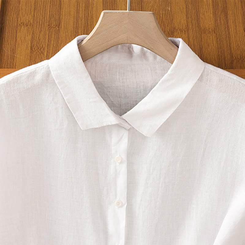 Buddha Stones Summer Plain Color Button Short Sleeve Women's Cotton Shirt - image 11
