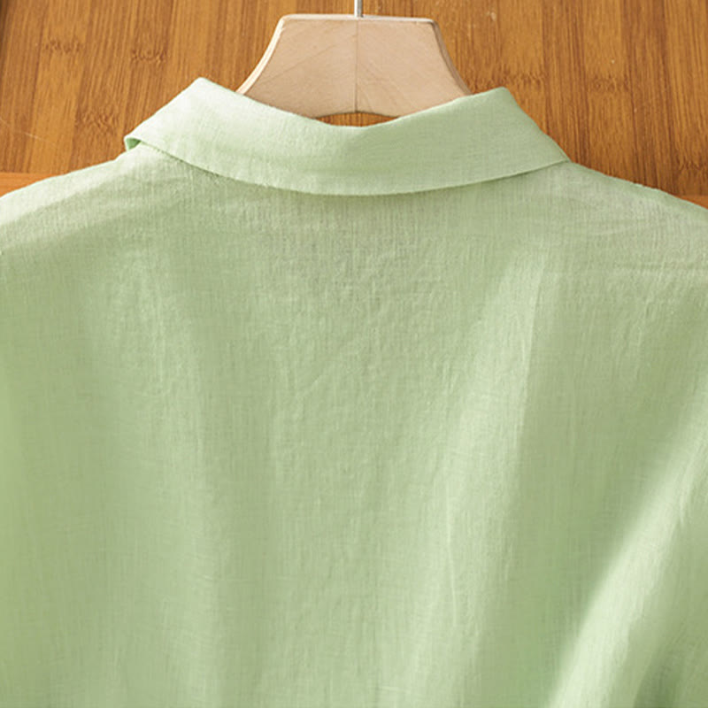 Buddha Stones Summer Plain Color Button Short Sleeve Women's Cotton Shirt - image 20