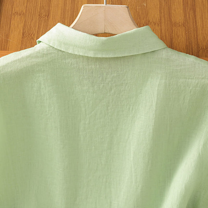 Buddha Stones Summer Plain Color Button Short Sleeve Women's Cotton Shirt - image 20