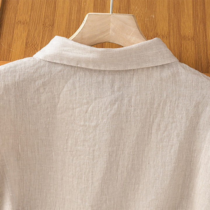 Buddha Stones Summer Plain Color Button Short Sleeve Women's Cotton Shirt - image 27