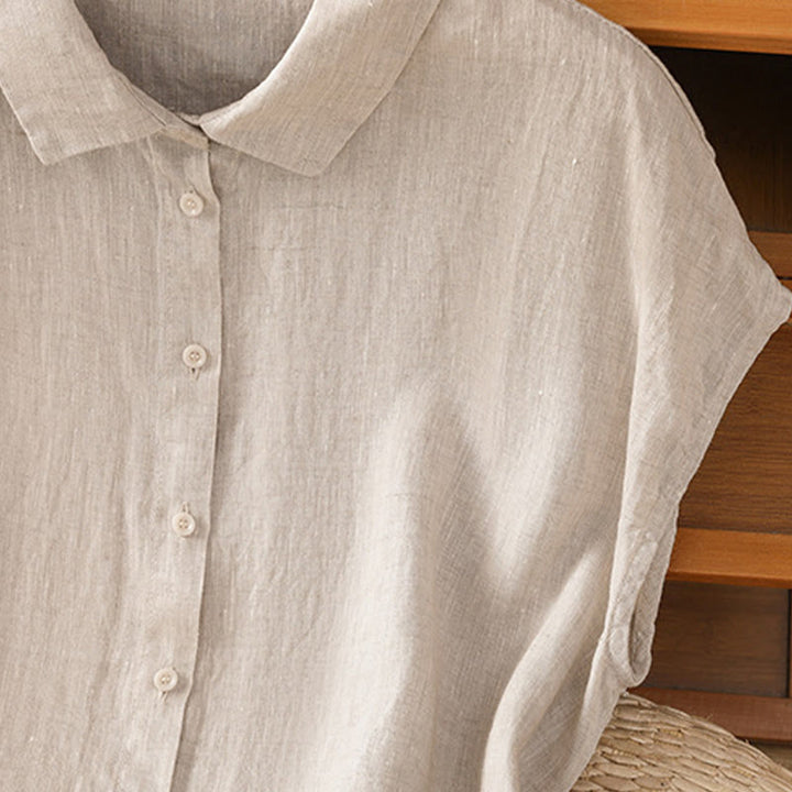 Buddha Stones Summer Plain Color Button Short Sleeve Women's Cotton Shirt - image 28
