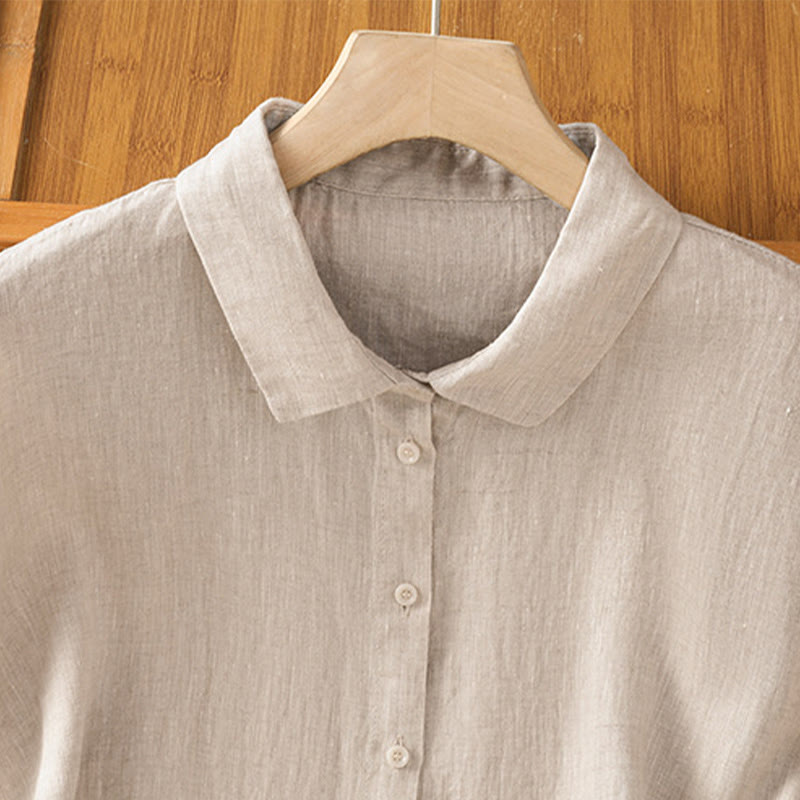 Buddha Stones Summer Plain Color Button Short Sleeve Women's Cotton Shirt - image 26