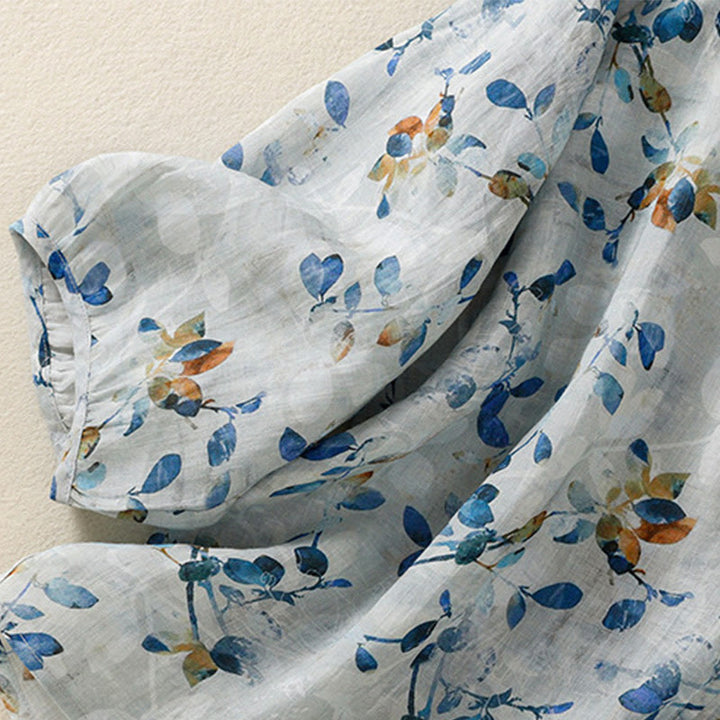 Buddha Stones Blue Floral V-Neck Three Quarter Sleeve Women's Cotton Shirt - image 13