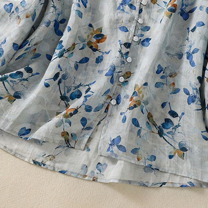 Buddha Stones Blue Floral V-Neck Three Quarter Sleeve Women's Cotton Shirt - image 14