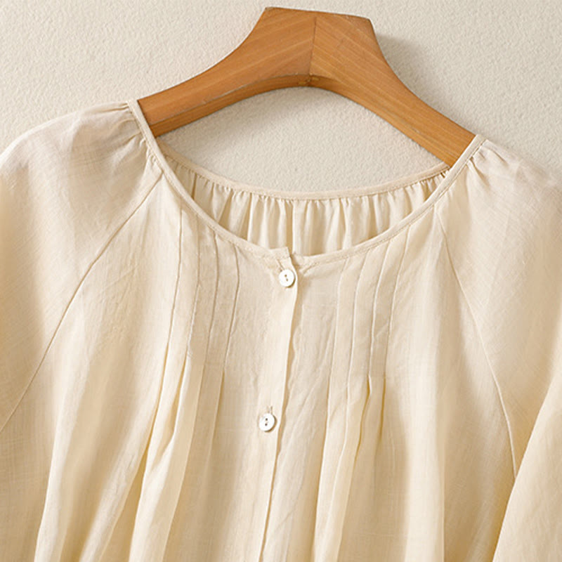 Buddha Stones Plain Button Crew Neck Three Quarter Sleeve Women's Cotton Shirt - image 18