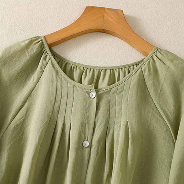Buddha Stones Plain Button Crew Neck Three Quarter Sleeve Women's Cotton Shirt - image 7