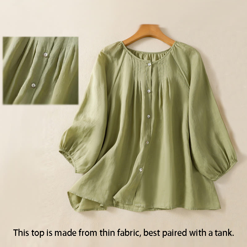 Buddha Stones Plain Button Crew Neck Three Quarter Sleeve Women's Cotton Shirt - image 5