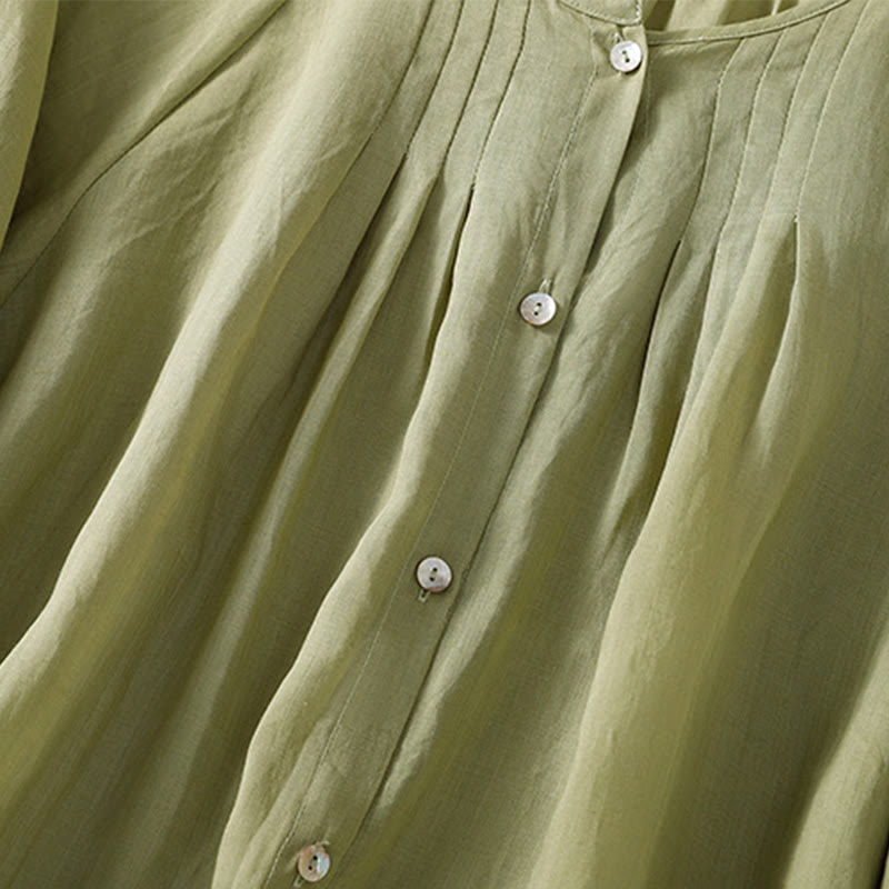 Buddha Stones Plain Button Crew Neck Three Quarter Sleeve Women's Cotton Shirt - image 8