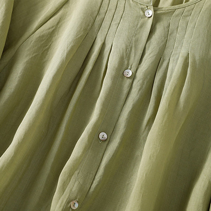 Buddha Stones Plain Button Crew Neck Three Quarter Sleeve Women's Cotton Shirt - image 8