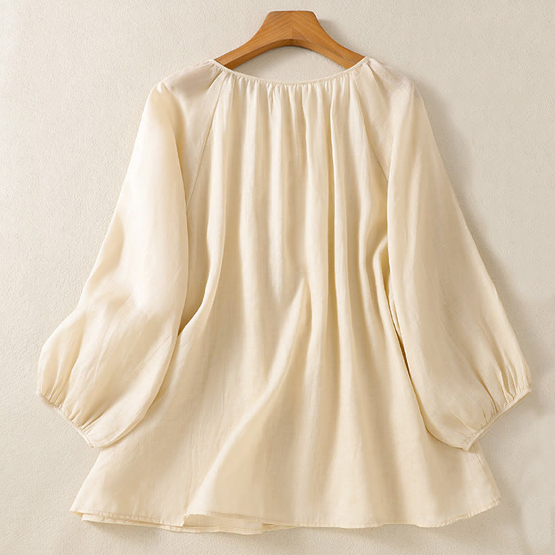 Buddha Stones Plain Button Crew Neck Three Quarter Sleeve Women's Cotton Shirt - image 13