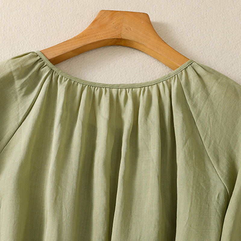 Buddha Stones Plain Button Crew Neck Three Quarter Sleeve Women's Cotton Shirt - image 8