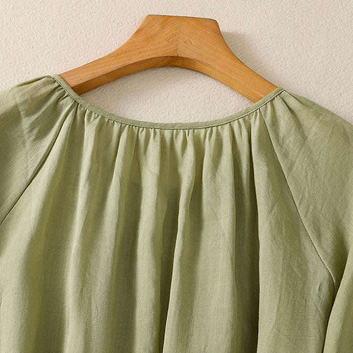 Buddha Stones Plain Button Crew Neck Three Quarter Sleeve Women's Cotton Shirt - image 8