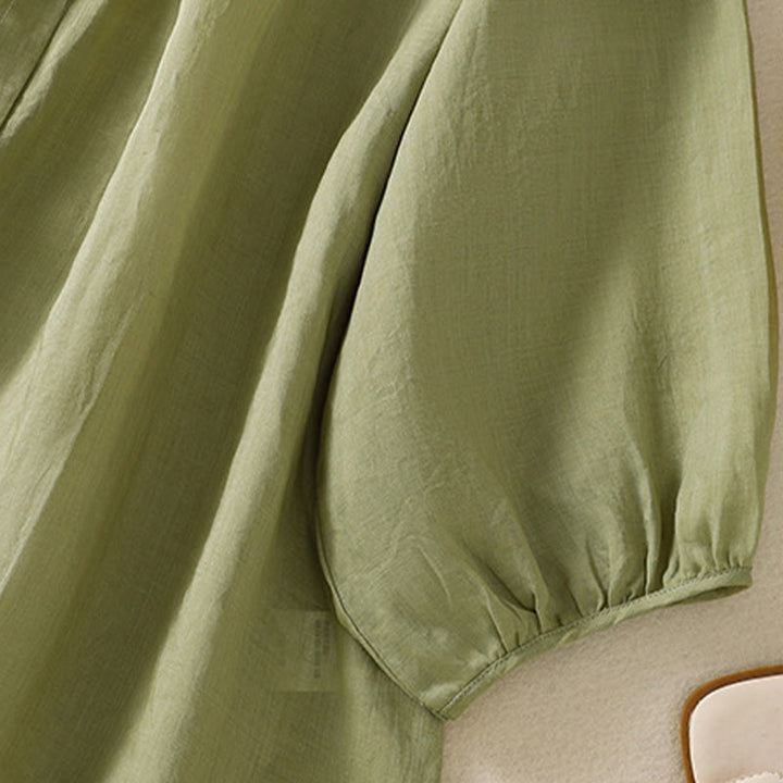 Buddha Stones Plain Button Crew Neck Three Quarter Sleeve Women's Cotton Shirt - image 10