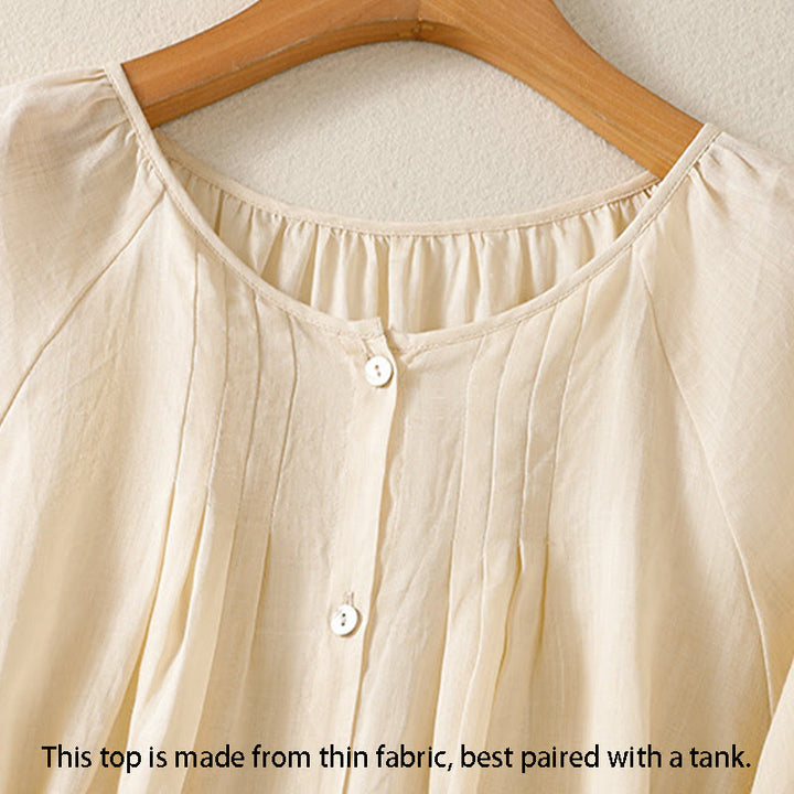 Buddha Stones Plain Button Crew Neck Three Quarter Sleeve Women's Cotton Shirt - image 15