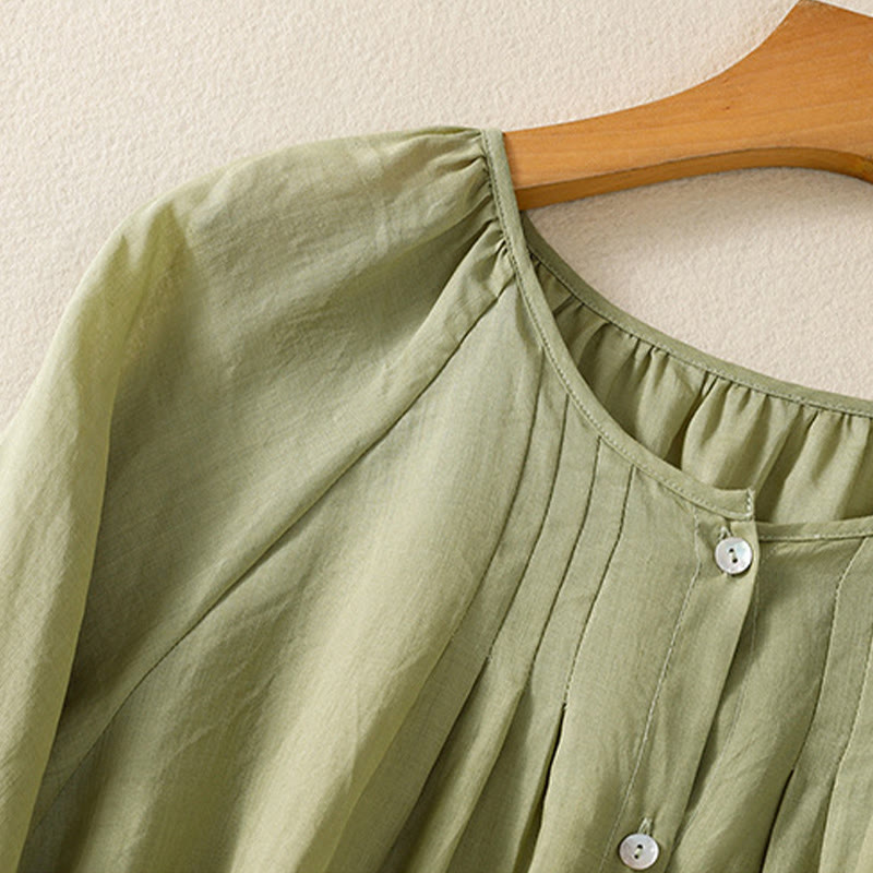 Buddha Stones Plain Button Crew Neck Three Quarter Sleeve Women's Cotton Shirt - image 6