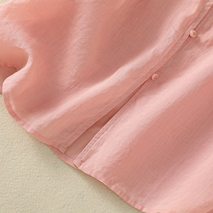 Buddha Stones Rose Floral Embroidery Button Half Sleeve Women's Cotton Shirt - image 21