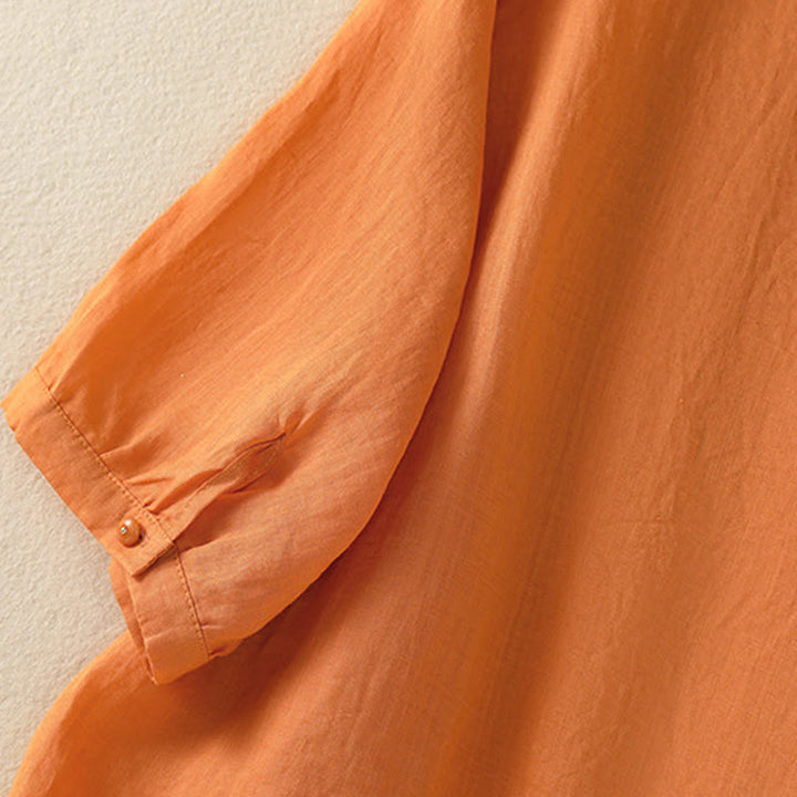 Buddha Stones Rose Floral Embroidery Button Half Sleeve Women's Cotton Shirt - image 29