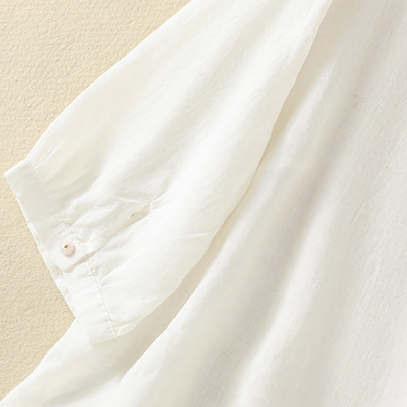 Buddha Stones Rose Floral Embroidery Button Half Sleeve Women's Cotton Shirt - image 38