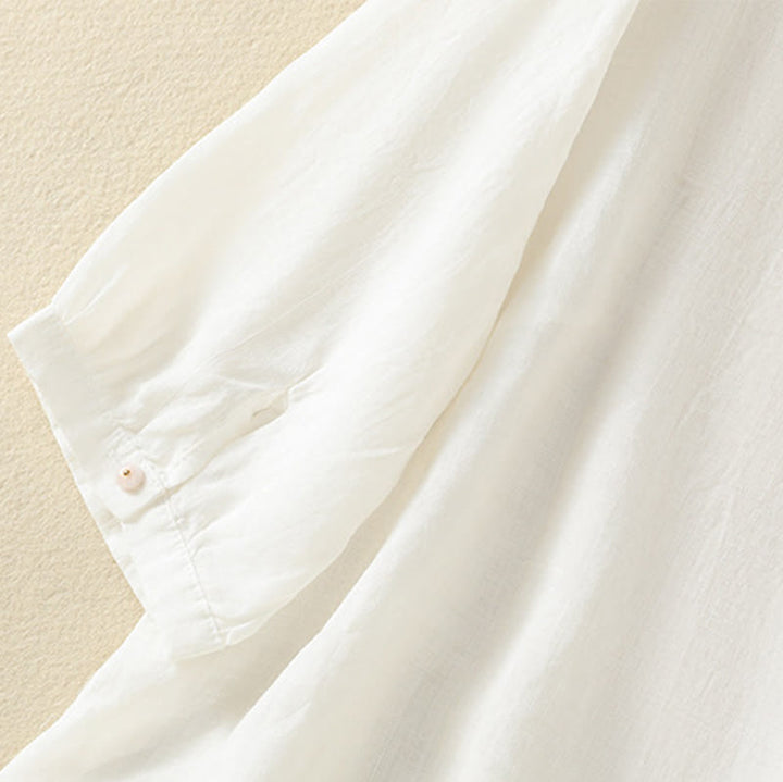 Buddha Stones Rose Floral Embroidery Button Half Sleeve Women's Cotton Shirt - image 38