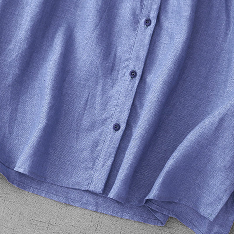Buddha Stones Plain Button Pleated Design Crew Neck Three Quarter Sleeve Women's Cotton Shirt - image 5