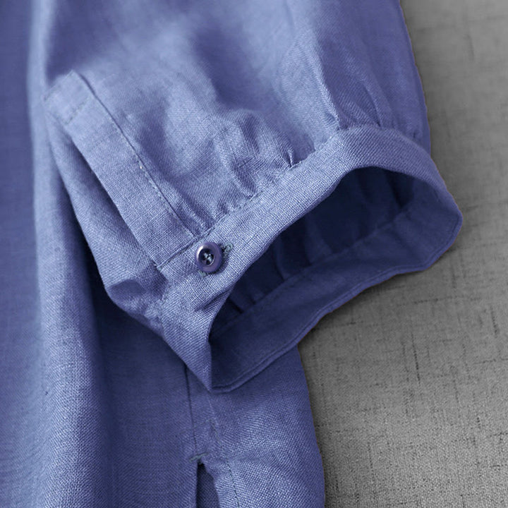 Buddha Stones Plain Button Pleated Design Crew Neck Three Quarter Sleeve Women's Cotton Shirt - image 7