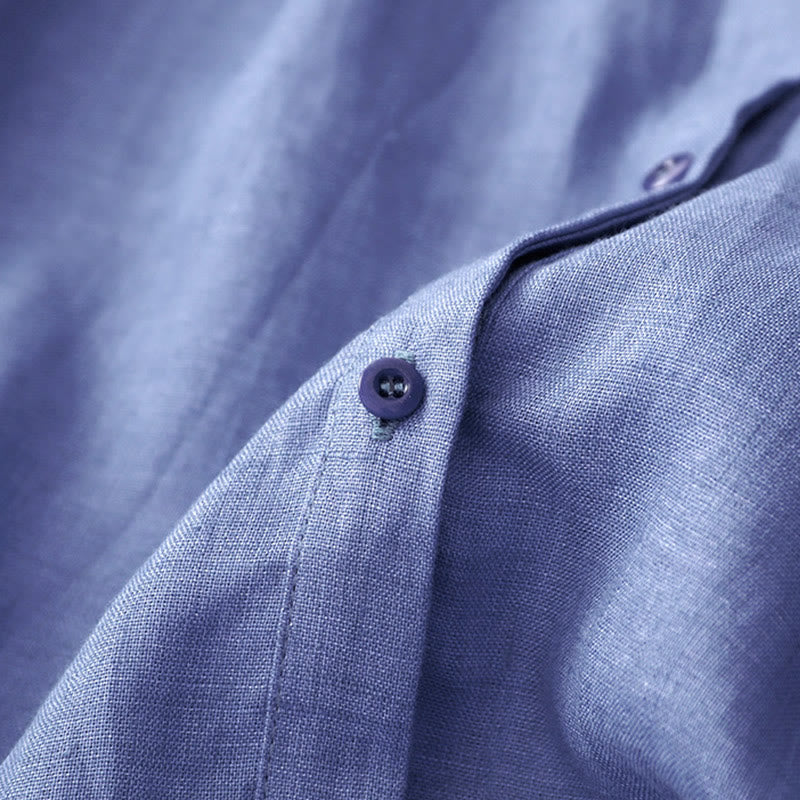 Buddha Stones Plain Button Pleated Design Crew Neck Three Quarter Sleeve Women's Cotton Shirt - image 6
