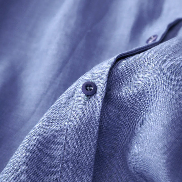 Buddha Stones Plain Button Pleated Design Crew Neck Three Quarter Sleeve Women's Cotton Shirt - image 6