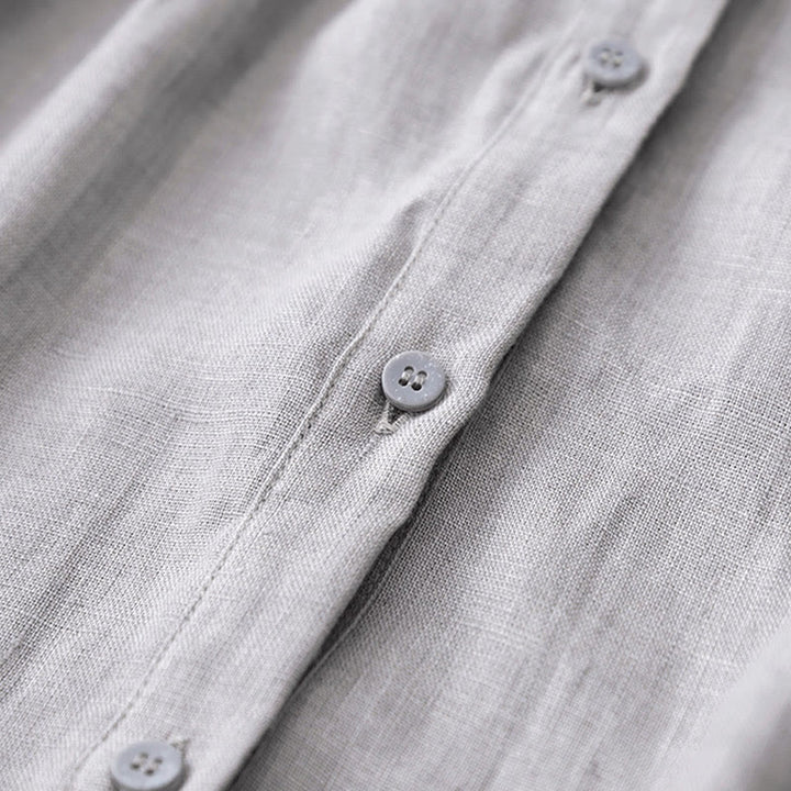 Buddha Stones Plain Button Pleated Design Crew Neck Three Quarter Sleeve Women's Cotton Shirt - image 25