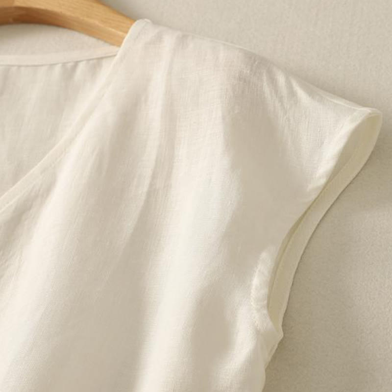 Buddha Stones Retro V-Neck Button Design Women's Cotton Sleeveless Vest - image 12