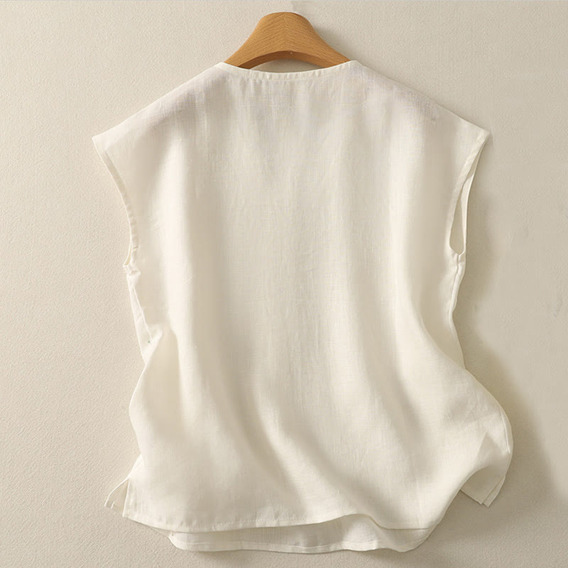Buddha Stones Retro V-Neck Button Design Women's Cotton Sleeveless Vest - image 8