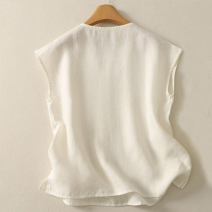 Buddha Stones Retro V-Neck Button Design Women's Cotton Sleeveless Vest - image 8