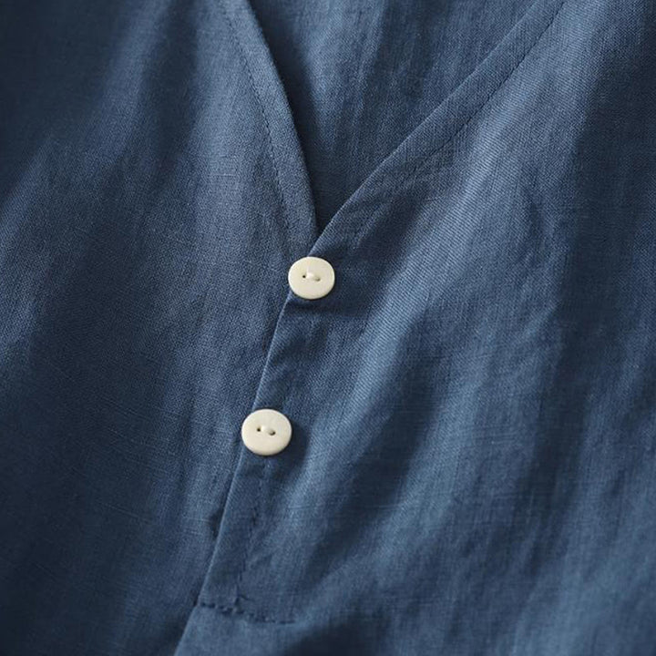 Buddha Stones Retro V-Neck Button Design Women's Cotton Sleeveless Vest - image 3