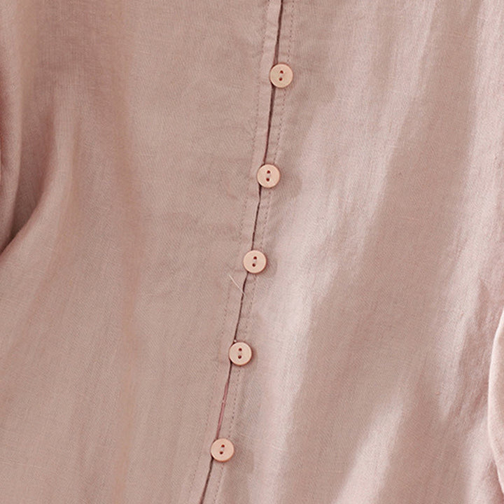 Buddha Stones Solid Buttons V-Neck Half Sleeve Women's Shirt - image 3