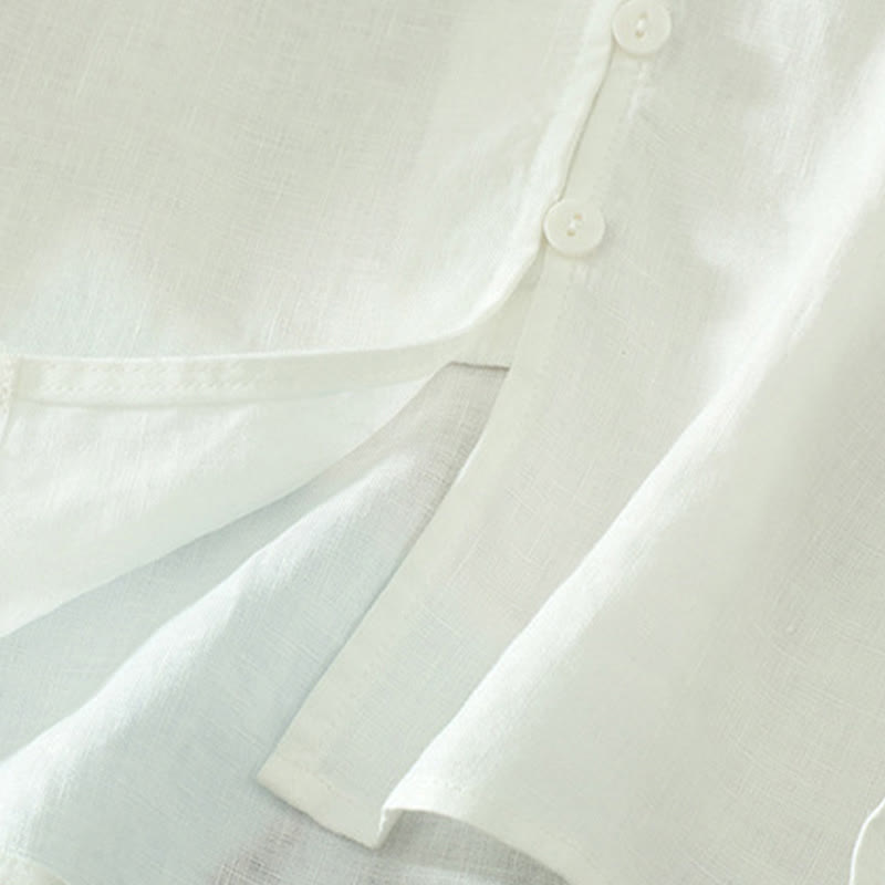 Buddha Stones Solid Buttons V-Neck Half Sleeve Women's Shirt - image 13