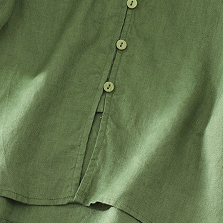 Buddha Stones Solid Buttons V-Neck Half Sleeve Women's Shirt - image 20
