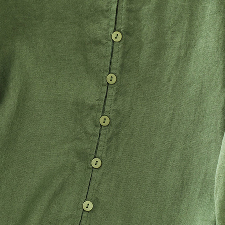Buddha Stones Solid Buttons V-Neck Half Sleeve Women's Shirt - image 19