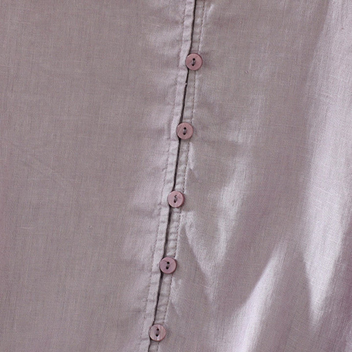 Buddha Stones Solid Buttons V-Neck Half Sleeve Women's Shirt - image 29
