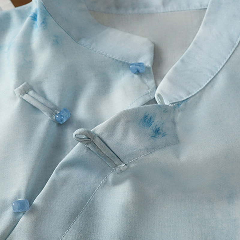 Buddha Stones Light Blue Frog-Button Sleeveless Women's Shirt - image 7