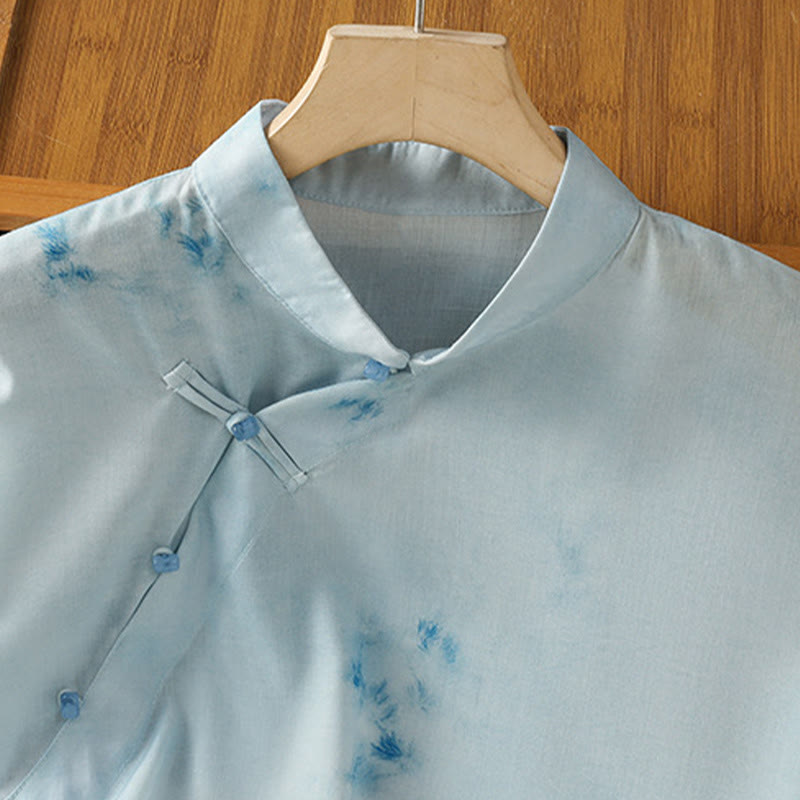Buddha Stones Light Blue Frog-Button Sleeveless Women's Shirt - image 4