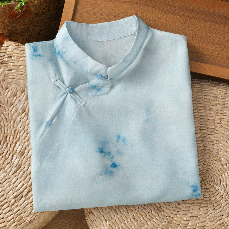 Buddha Stones Light Blue Frog-Button Sleeveless Women's Shirt - image 3
