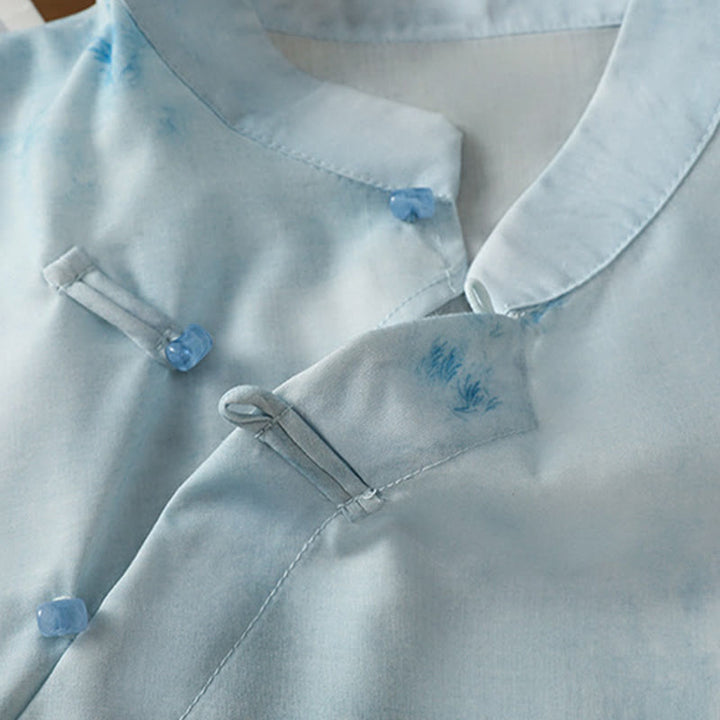 Buddha Stones Light Blue Frog-Button Sleeveless Women's Shirt - image 6