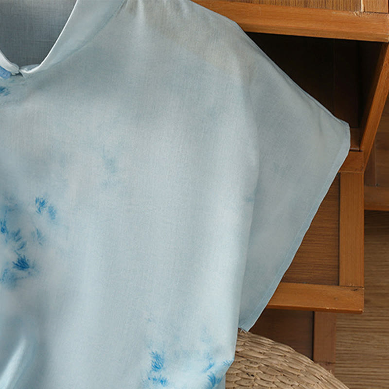 Buddha Stones Light Blue Frog-Button Sleeveless Women's Shirt - image 8