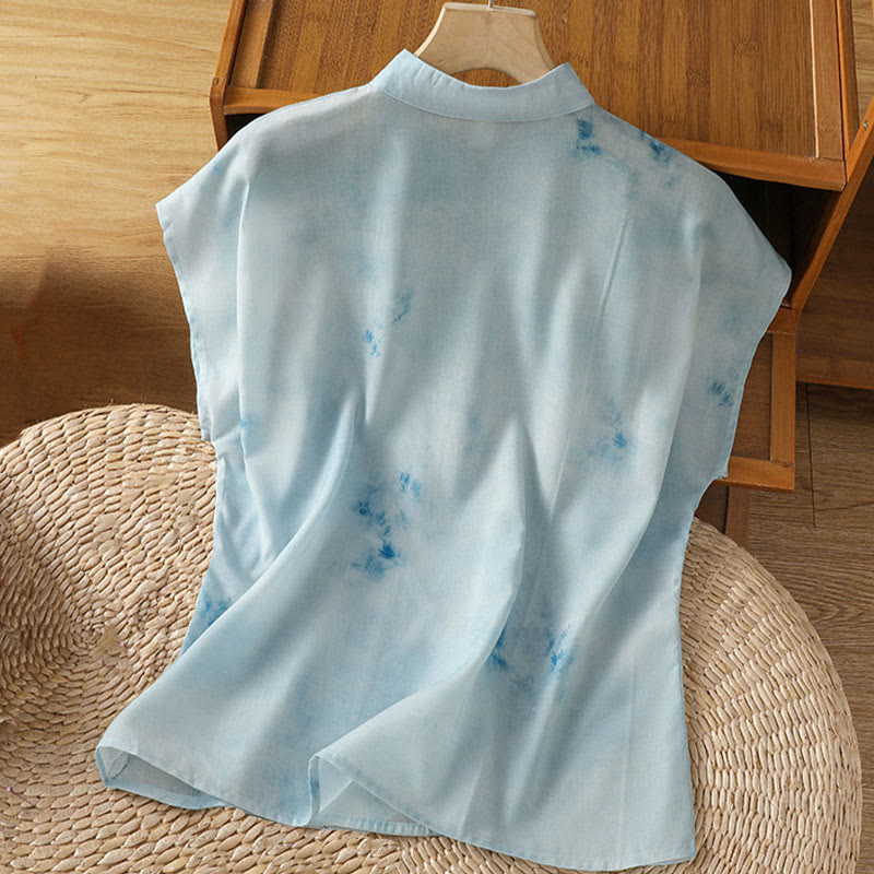 Buddha Stones Light Blue Frog-Button Sleeveless Women's Shirt - image 2