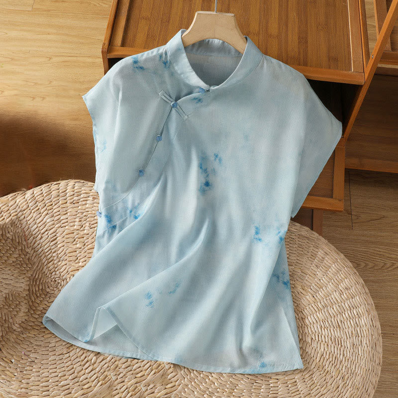 Buddha Stones Light Blue Frog-Button Sleeveless Women's Shirt - LightBlue - US8-10，UK/AU12-14，EU40-42 (2XL) - image 1